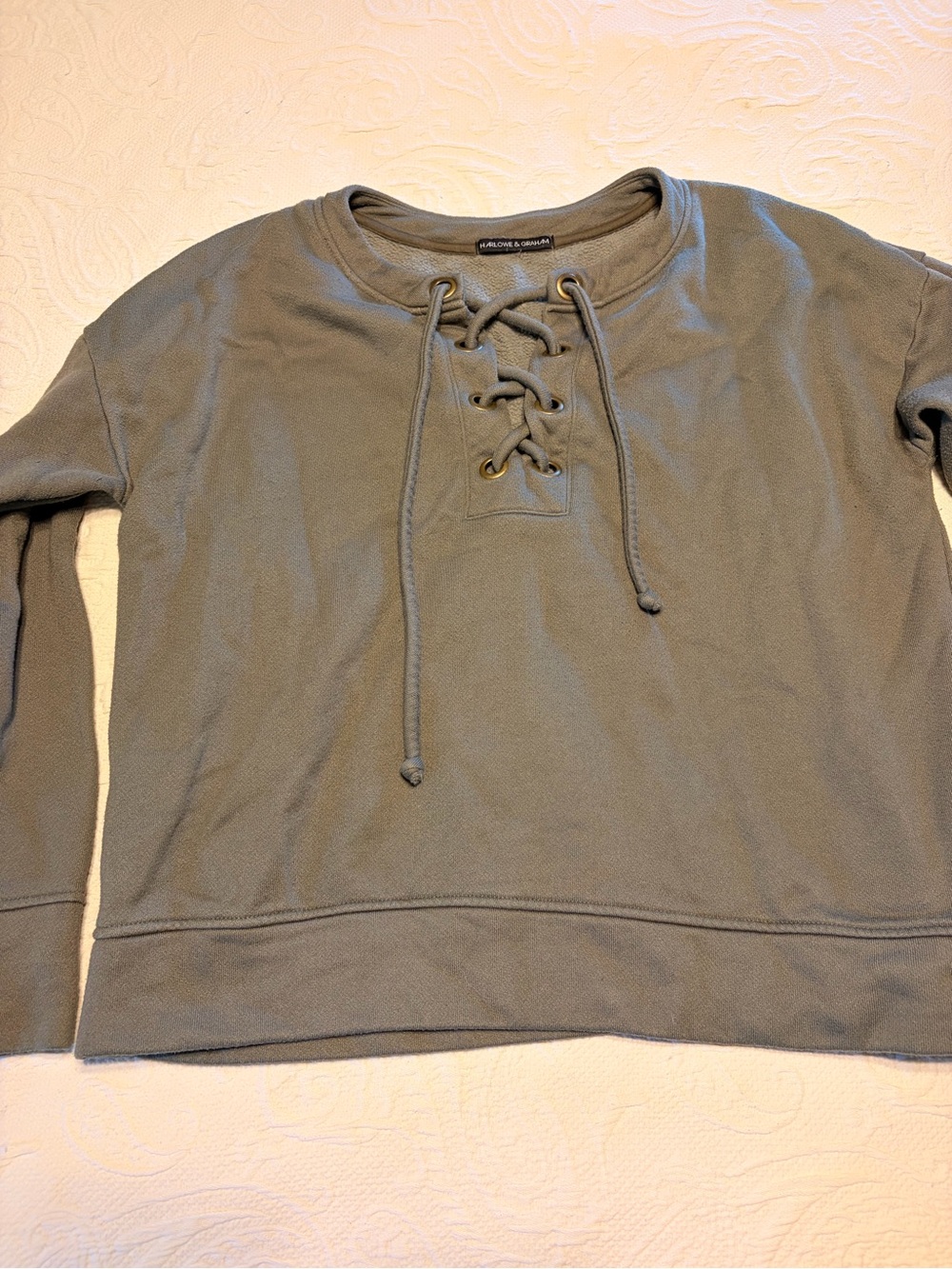 Harlowe & Graham Olive Lace-Up Pullover Sweatshirt